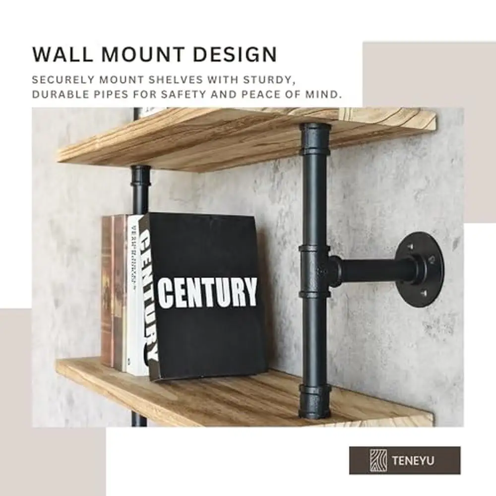 6 Tier Industrial Pipe Shelving Wall Mounted Ladder Bookshelf Durable Metal & Wood Construction Space-Saving Design Rustic