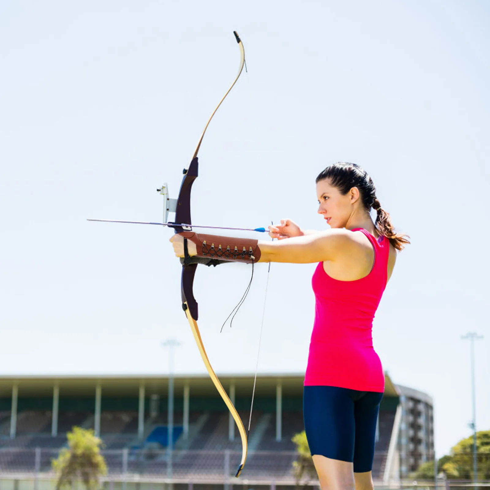 

Archery Arm Guard PU Adjustable Elastic Rope Thumb Wrap Outdoor Practice Protector Archery Arm Guard Glove