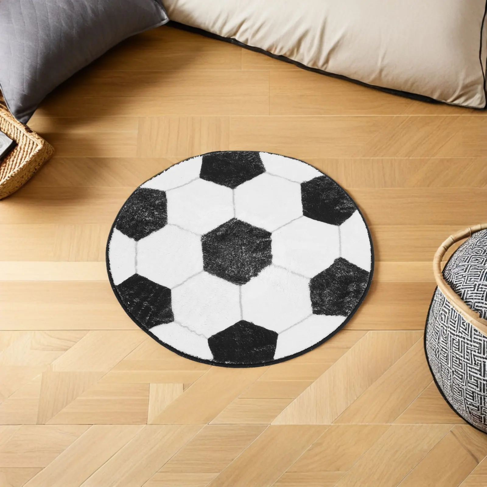 

Round Soccer Rug Large Vibrant Football Carpet Kids Soccer Bedroom Decor Sports Room Rug Non Slip Sports Carpet