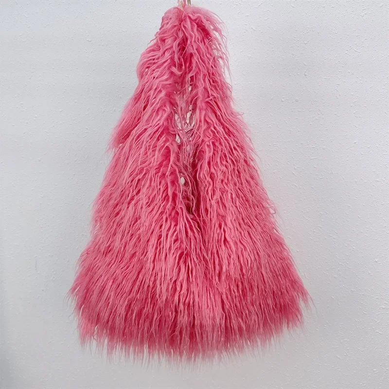 2024 New Wool Women\'s Plush Shoulder Bags Y2k Hot Girls Faux Fur Drawstring Bucket Bag Fashion Female Furry Purse Tote Handbags