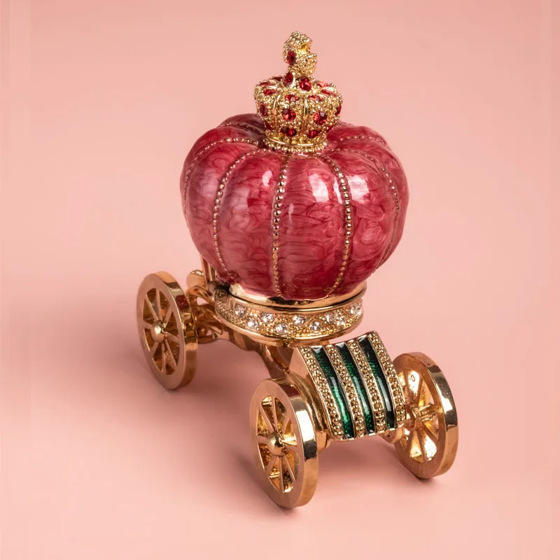 Pumpkin Carriage Proposal Ring Box Enamel Alloy Crystal Inlaid Diamond Carriage Accessories Home Decoration  Valentine's DayGift