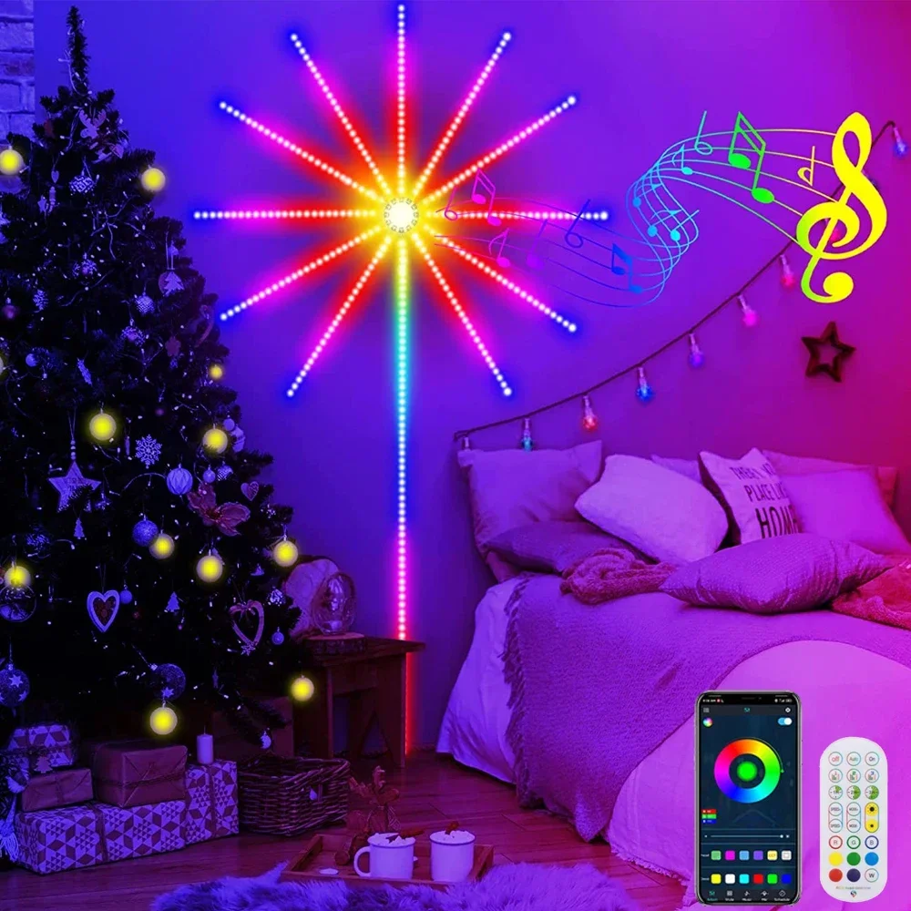 

Smart DIY Firework LED Strip Light Remote Bluetooth Festoon Lamp Home Indoor Bedroom Party Bar Decor 2023 Christmas Fairy Lights