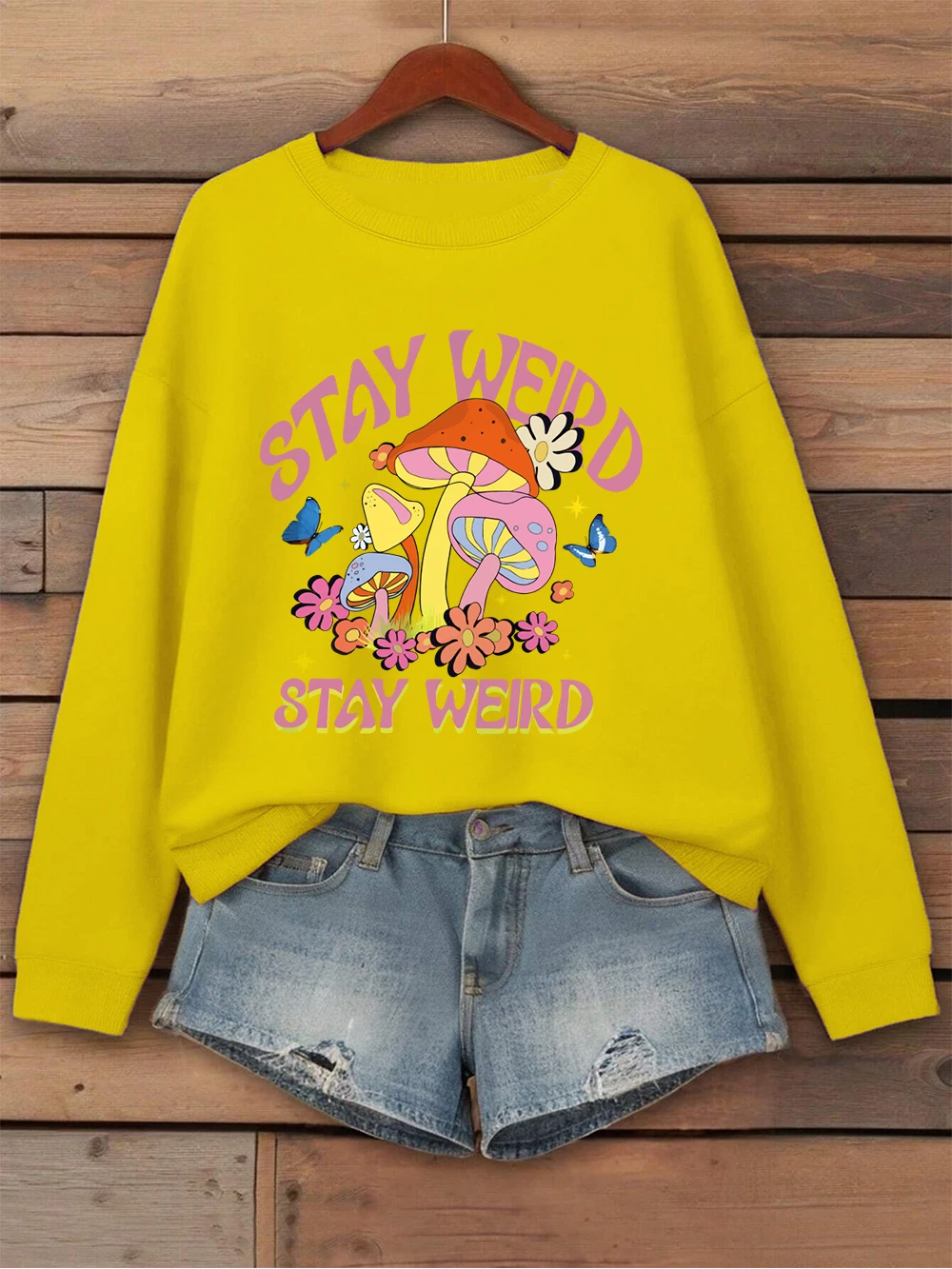 Sudaderas con estampado de setas para mujer, sudaderas con capucha cálidas de lana para invierno, Jersey holgado con cuello redondo, ropa deportiva básica para mujer