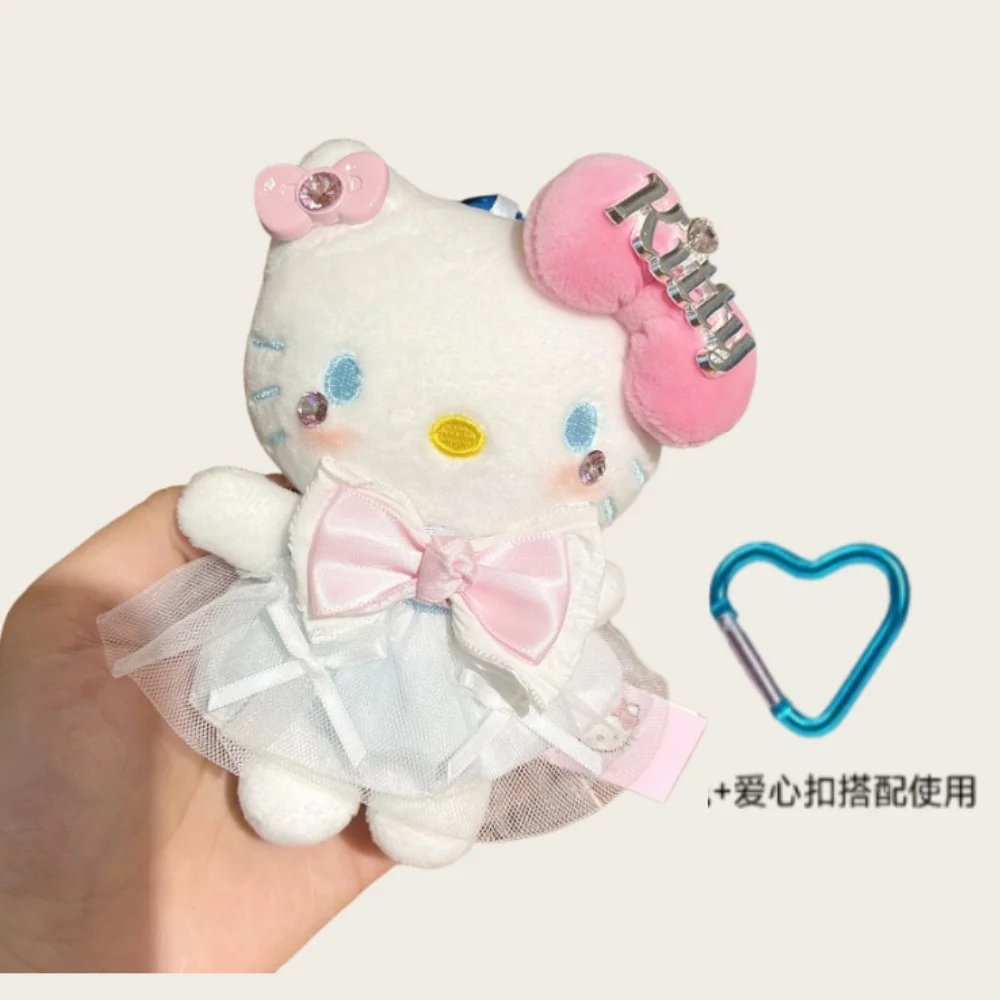 

Hello Kitty Plush Doll Pink Bow White Gauze Skirt Fashionable Keychain DIY Cute Patch Bag Pendant for Children's Girl Gift