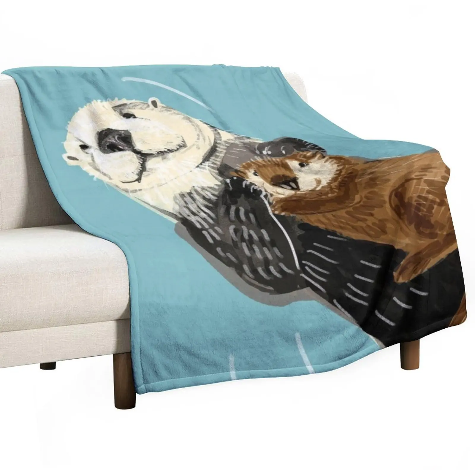 

Alaska sea otter mom and baby Throw Blanket Luxury Designer Blanket Luxury Blanket valentine gift ideas Sofa Blankets