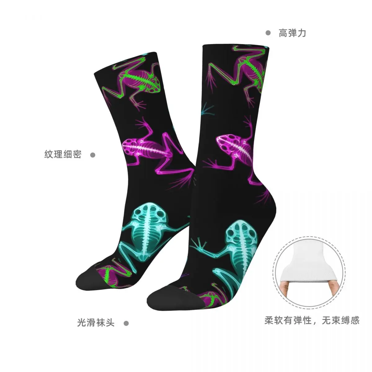 다채로운 무지개 빛깔의 엑스레이 개구리 해골 양말 고딕 스타킹 봄 미끄럼 방지 커플 양말 통기성 디자인 스케이트보드 양말