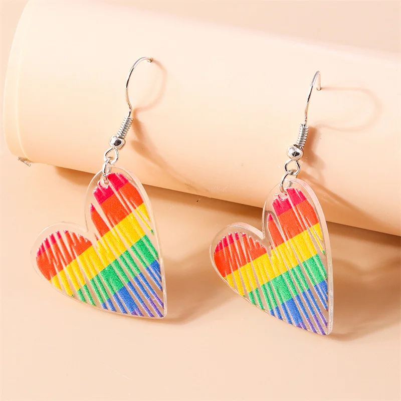Aihua Bunte Blitz Liebe Regenbogen Ohrringe Für Frauen Schöne Acryl Sommer Urlaub Party Schmuck Geschenke – Detail 4