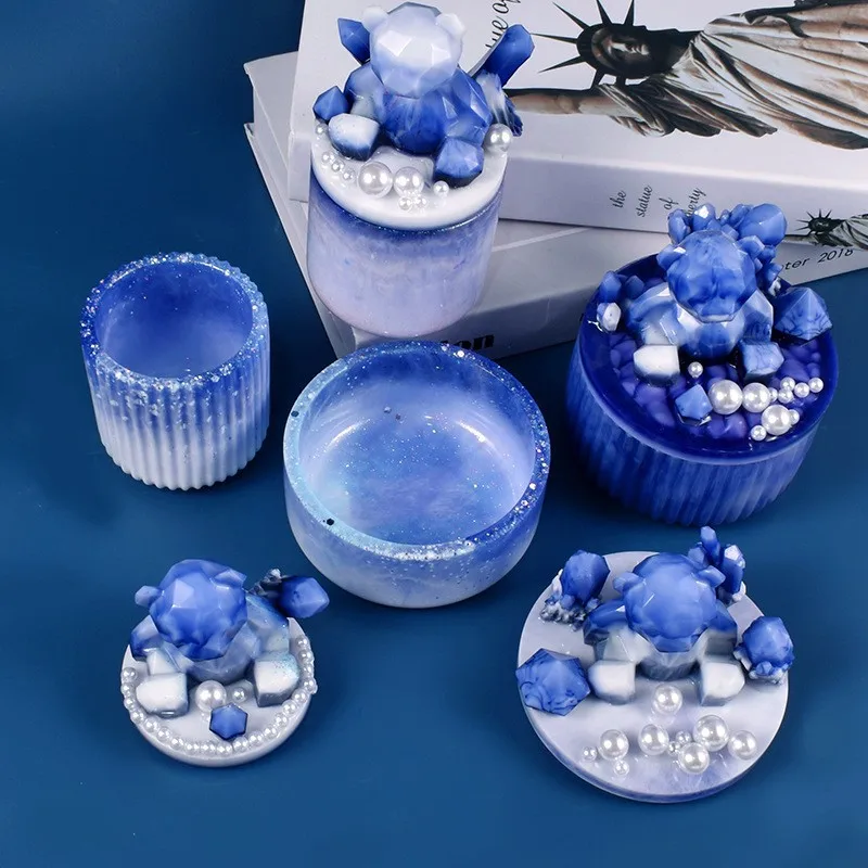 

DIY Crystal Epoxy Resin Mold round Storage Bottle Stripe High Mirror Jewelry Box Container Silicone Molds for Aromatherapy