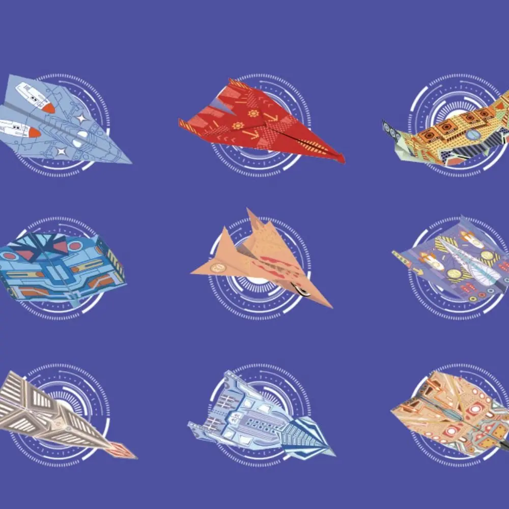 Paper Handmade Colored Paper Set Art Learning Montessori Airplane Origami Set Folding 3D Versatile Paper Aircraft Toy