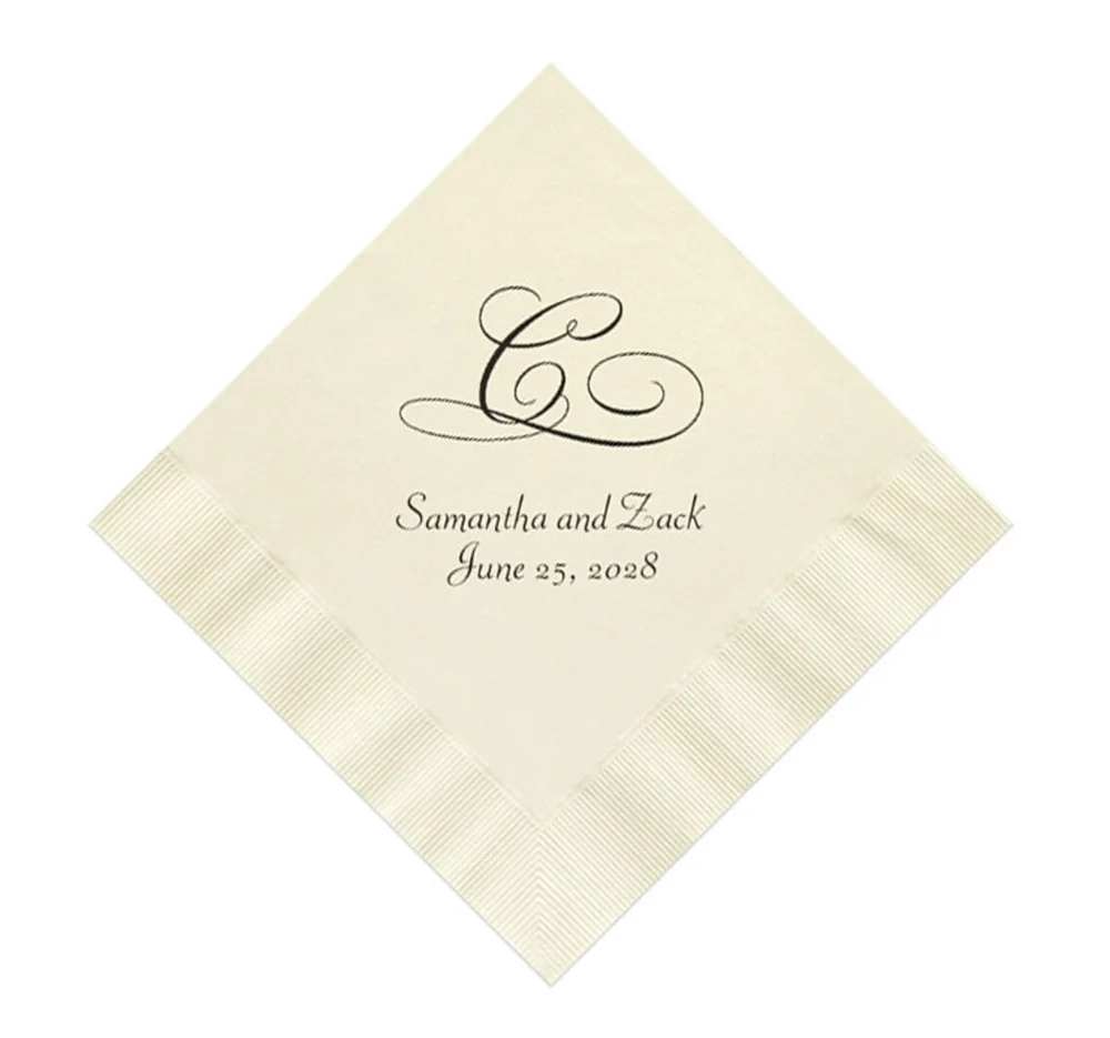 100PCS Single Initial Wedding Napkins Personalized Set of 100 Monogrammed Elegant Monogram Reception Cocktail Supplies