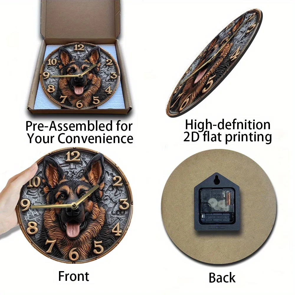 Wooden Wall Clock with German - Shepherd Design, Ideal for Home Decor, Takes AA Batteries view 4