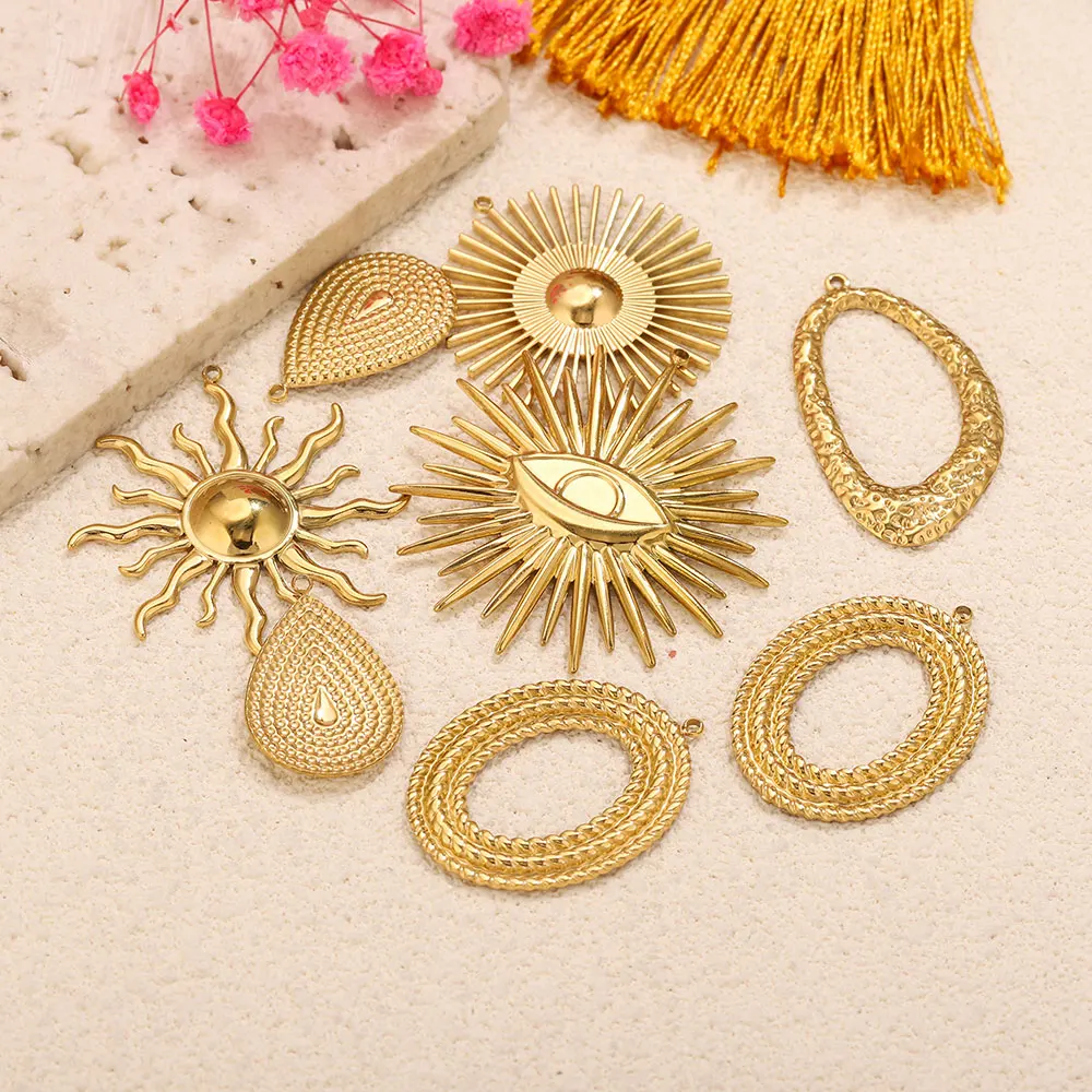 5pcs Stainless Steel Sun Eye Charms For Jewelry Making 18K PVD Gold Plated Boho Pendants DIY Necklace Jewelry Accessories