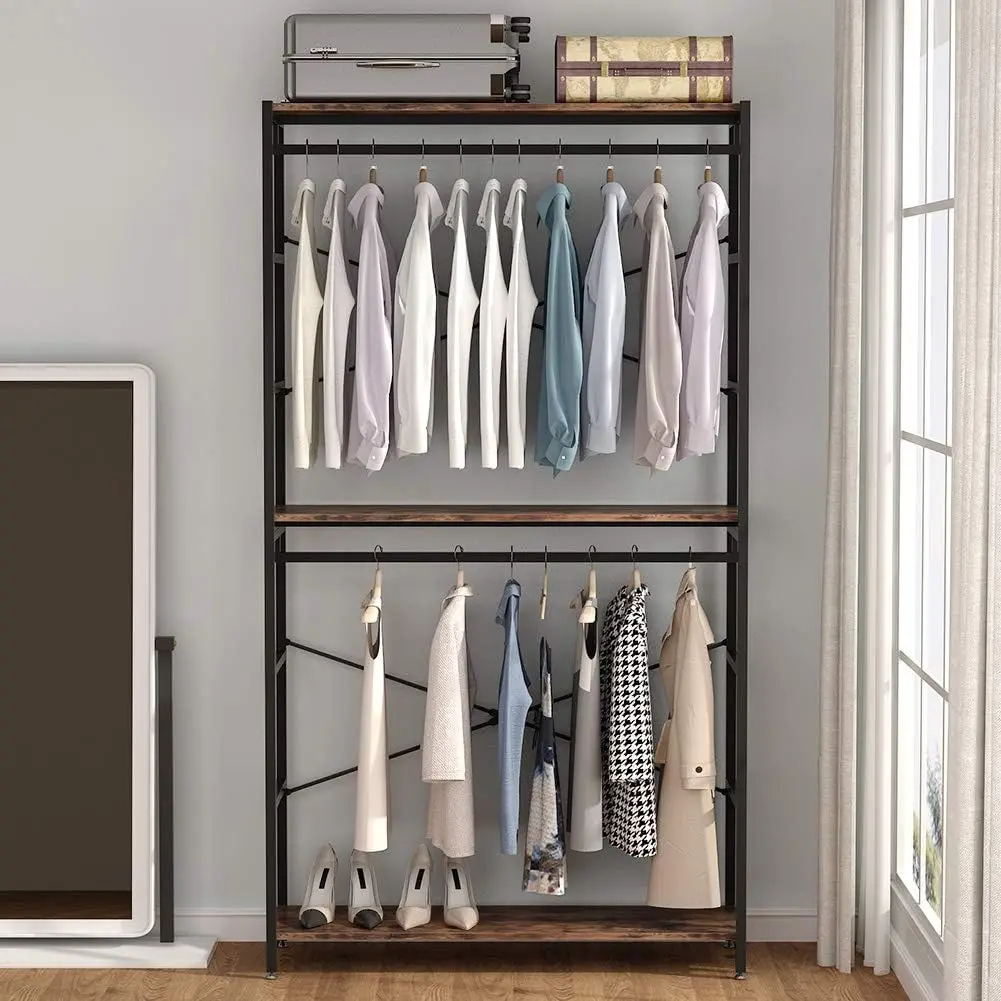 Double Rod Closet Organizer, Roupas Vestuário Racks, Prateleiras, Armazenamento de Roupas, Prateleiras Unidade, Independente, 7,2 pés, 3 Tiers, 86"