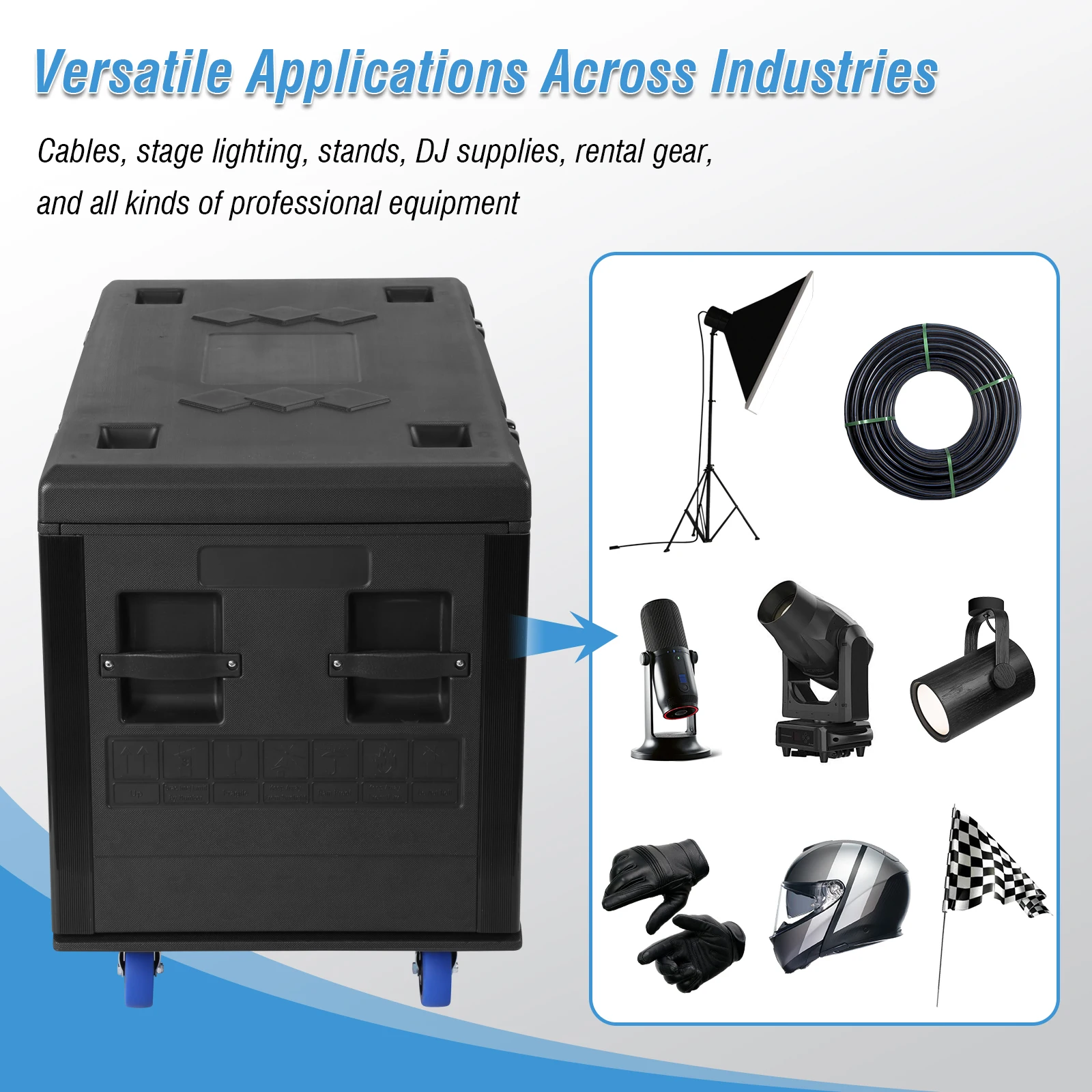 Flight Case with Lockable Casters Cable Trunk Road Case Stackable ATA Rolling Road Case for Pro Audio DJ Equipment