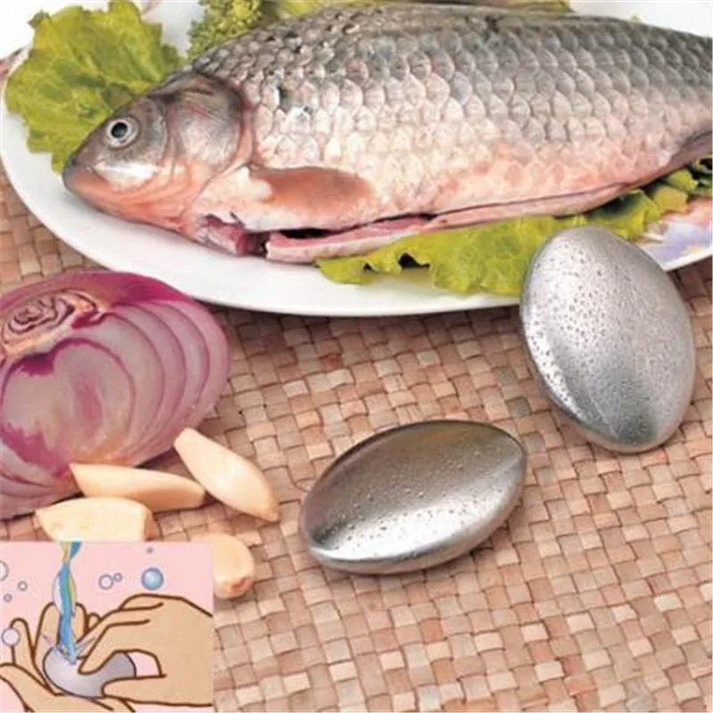1/2Pcs Stainless Steel Soap Oval Shape Odor Remover Eliminates Garlic Onion Fish Smell for Kitchen and Bathroom Use