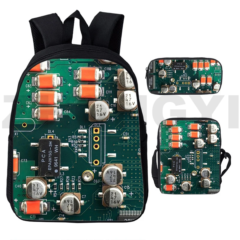 Placa de circuito Popular, Chip electrónico, impresión 3D, 3 unids/set, mochilas escolares, mochila para ordenador portátil, bolso de hombro inclinado, estuche para lápices