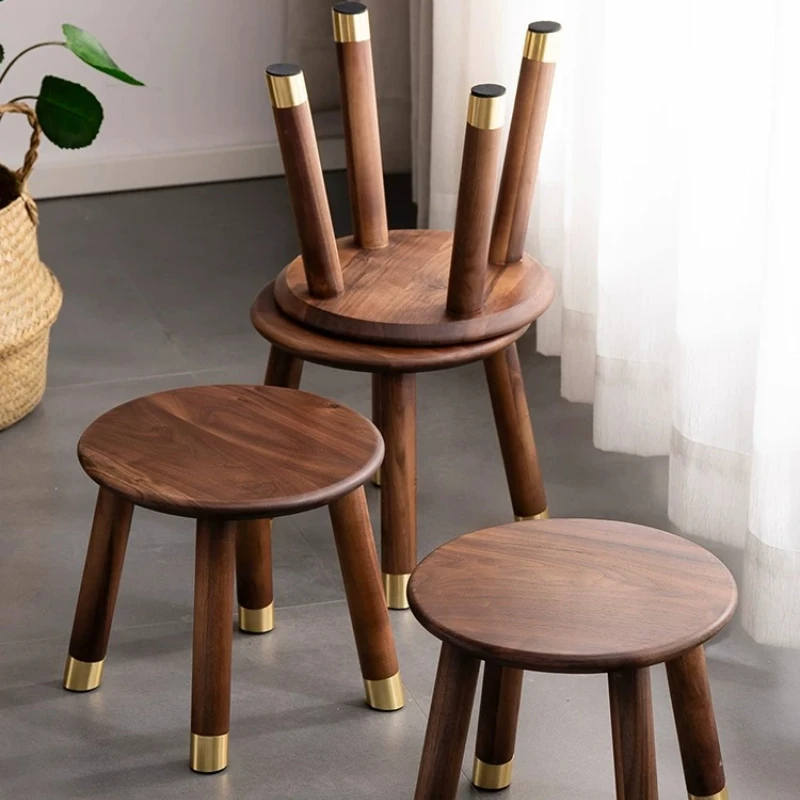 

Black Walnut Solid Wood Low Stool Luxury Small Stool Living Room Kids Cartoon Chair Cute Versatile Early Childhood Dining Stools
