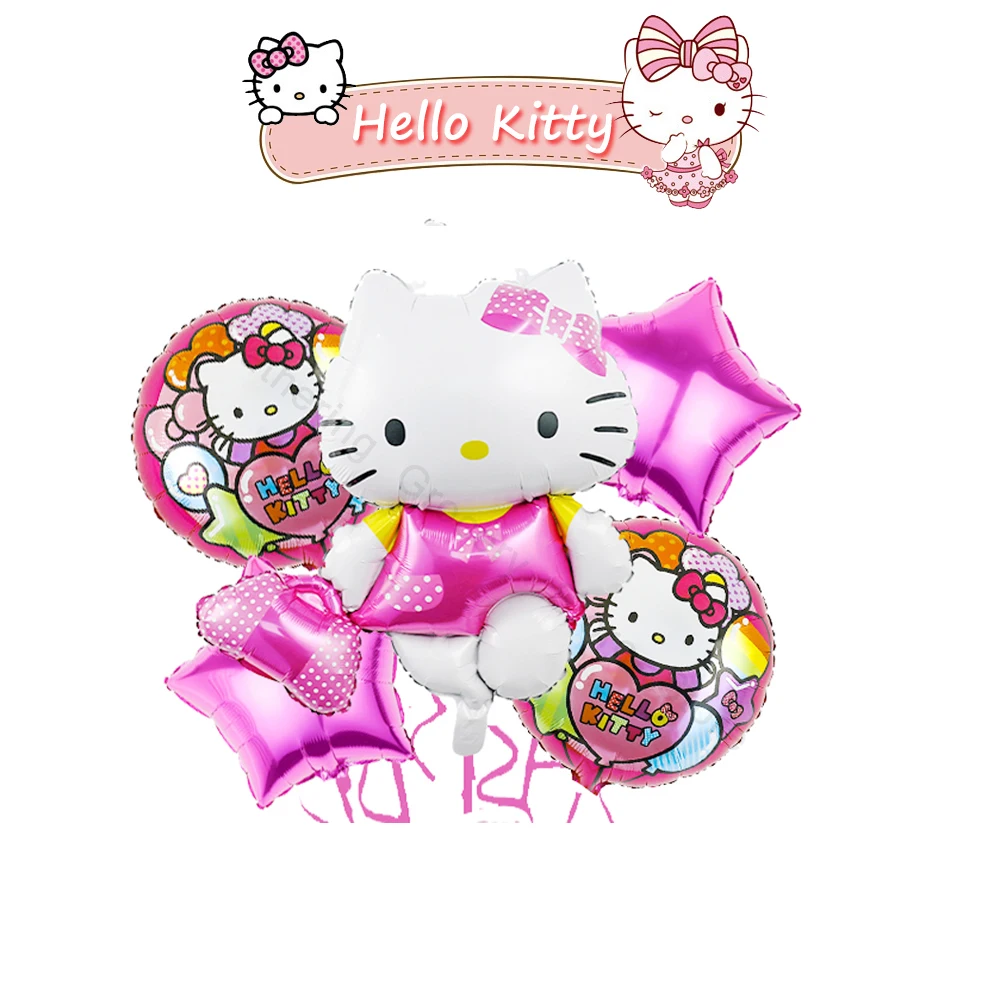 5 Stuks Hello Kitty-Vormige Folie Ballon Kinderfeestartikelen 18in Ronde Ster Helium Globos Meisje Gunst Speelgoed Cadeau Feestartikelen Vakantie