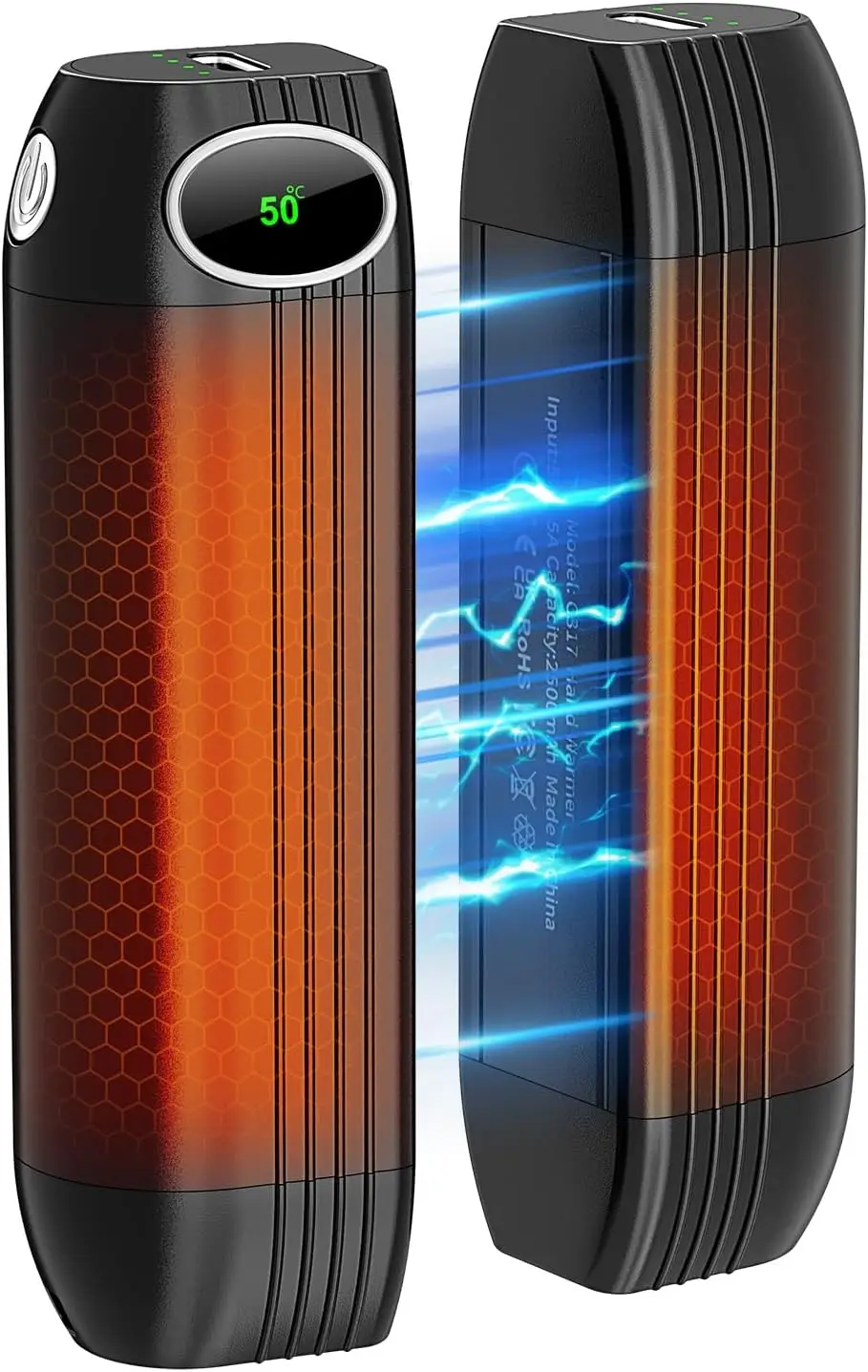 

Rechargeable Hand Warmers 2 Pack, 20Hr Safe Heat, 2s Fast Heat to 140℉, Portable Pocket Heater for Christmas, Outdoor, Golf, Hun