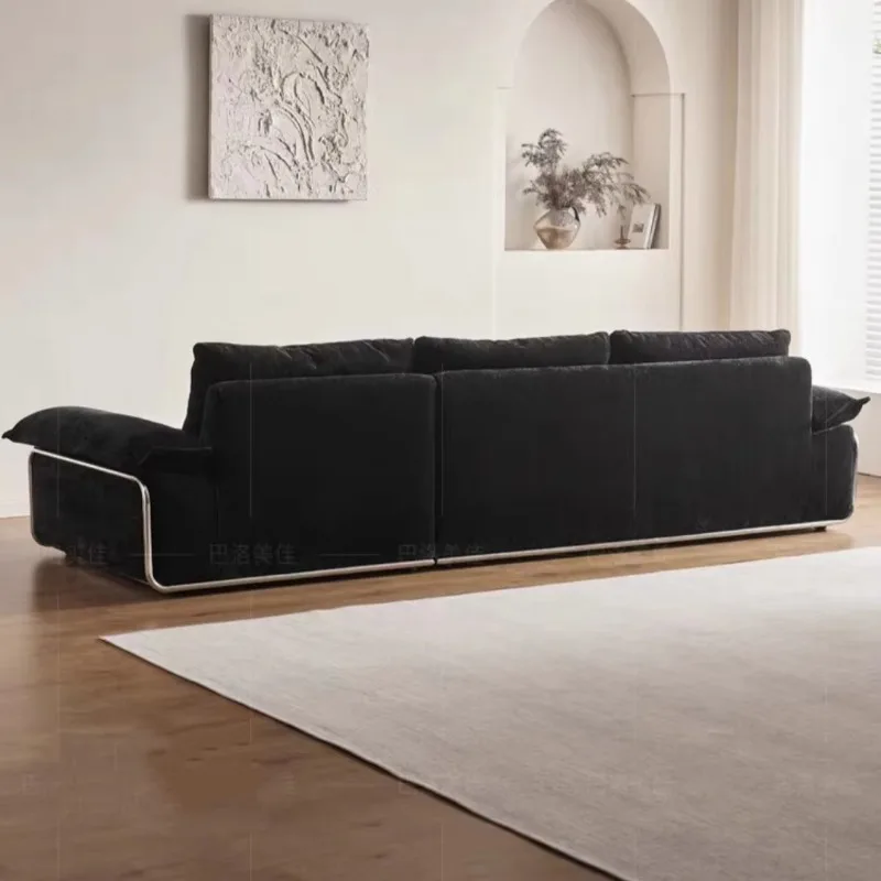 Fabric sofa black retro fabric sofa detachable washable straight row high backrest