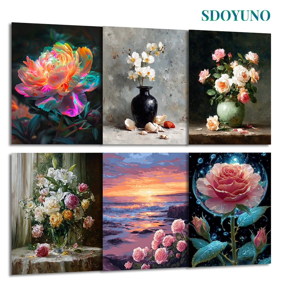 

SDOYUNO Painting Paints By Numbers flowers Oil Art plant For Handiwork Markers By Numbers Color Markers Wall Art Picture Kits