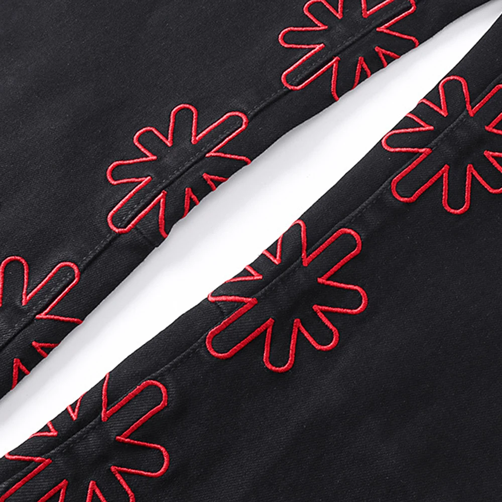 ملابس رجالية متعددة الألوان مطرزة فضفاض جينز هيب هوب نمط الشارع بنطلون مستقيم غير رسمي ملابس الشارع جينز متوهج للرجال