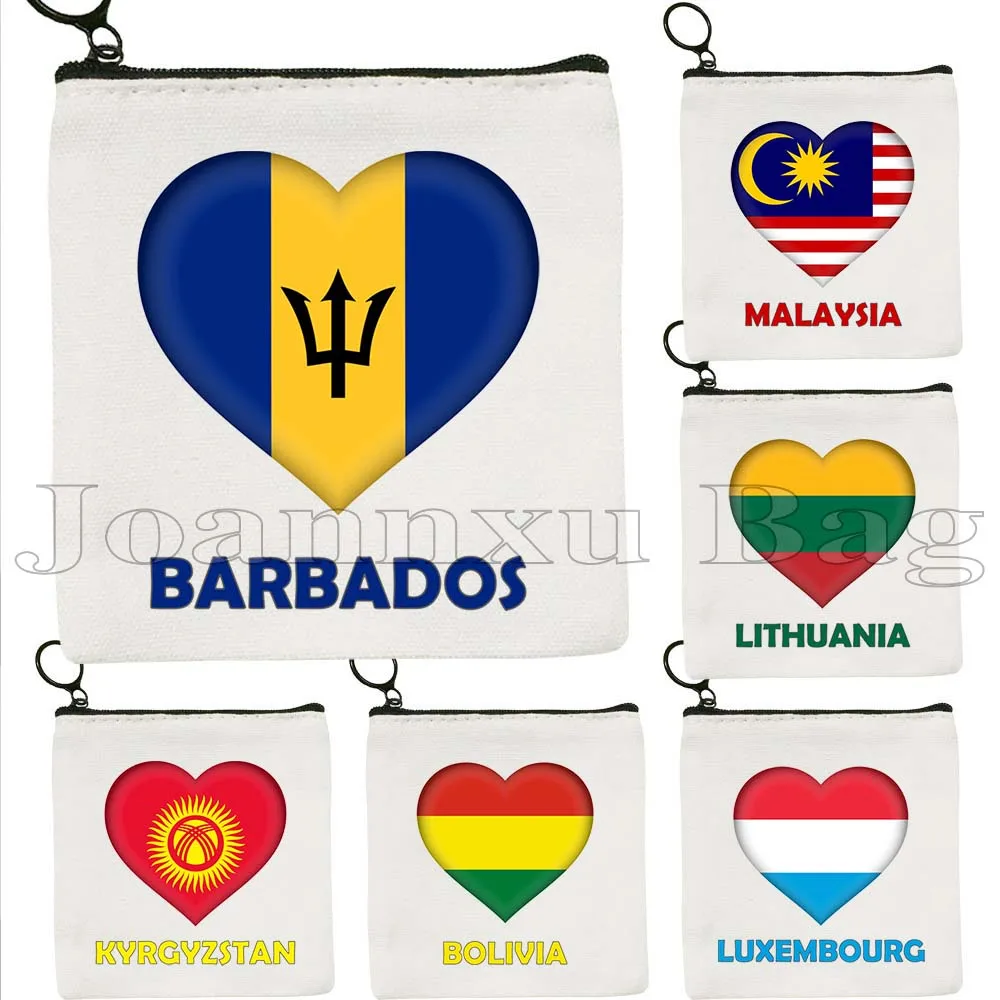 Malaysia Luxembourg Bulgaria Slovenia Brunei Lithuania Barbados Bolivia Dominican Lesotho Heart Flag Coin Purse Key Case Bag