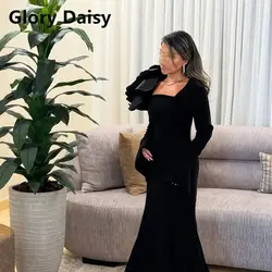 Hand Flowers Prom Dresses Satin Saudi Arabic Women Black Long Evening Dresses Floor Length Formal Occasion Party Gowns 2024