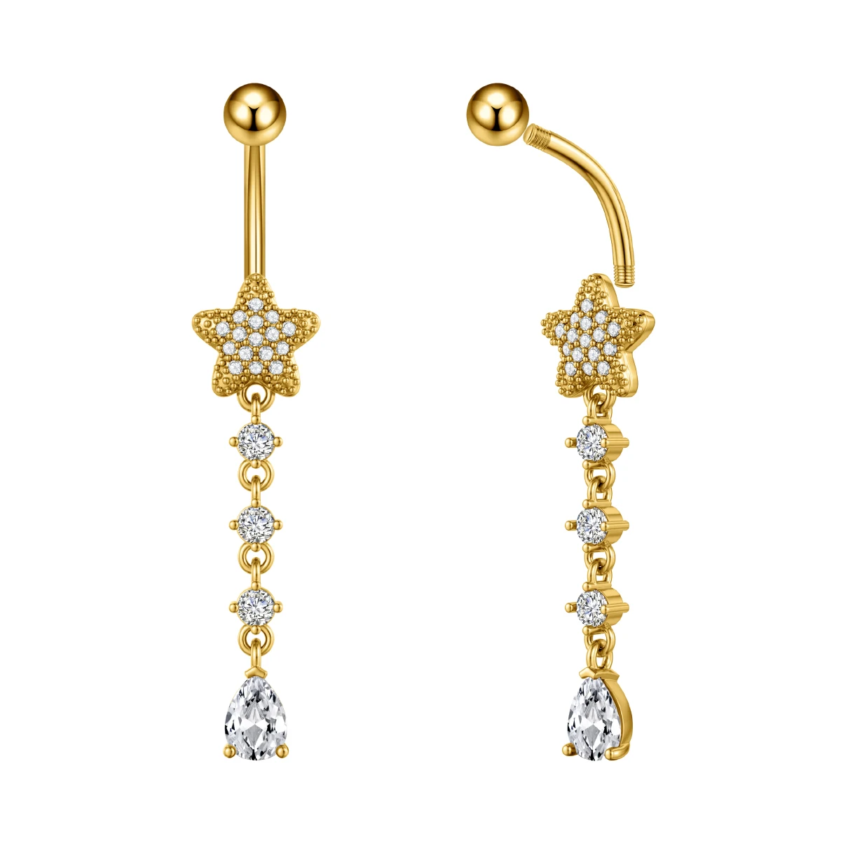 Long Dangled Belly Piercing for Women Stainless Steel Star Windmill Leaves Water Droplets Navel Rings Belly Button Ring Jewelry