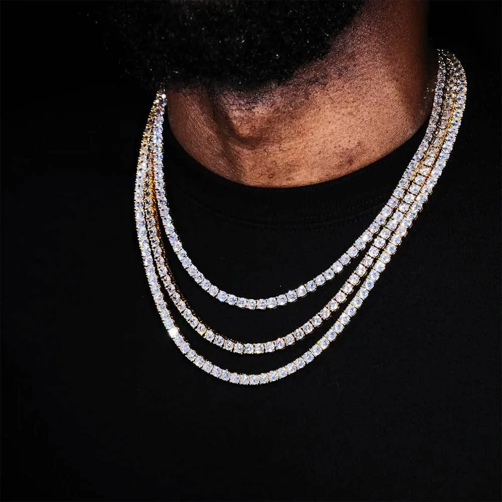 Hip-Hop 1 Row Cz Tennis Chain Bracelet Necklace Cubic Zircon Iced Out 3Mm 4Mm 5Mm 925 silver 18K gold plated jewelry gift