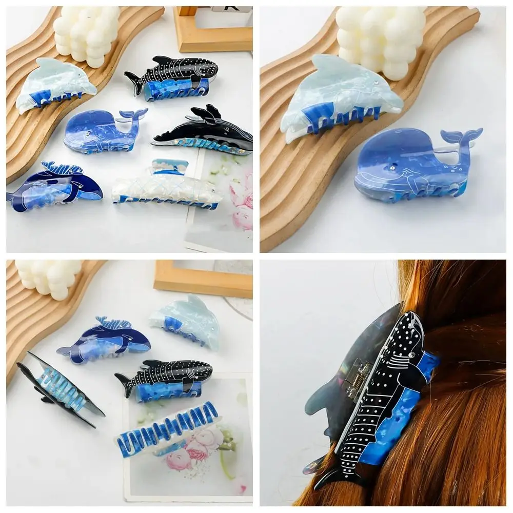 Personalized Blue Sea Creature Animal Hair Claw Whale Fish Dolphin Hair Clip Women Headwear Cartoon Girl