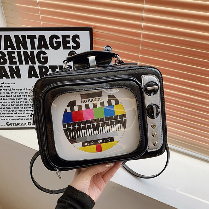 Retro Square TV Ita Bag for Women Japanese Ulzzang Cute Transparent Insert Crossbody Shoulder Bag, Large Capacity Backpack Style