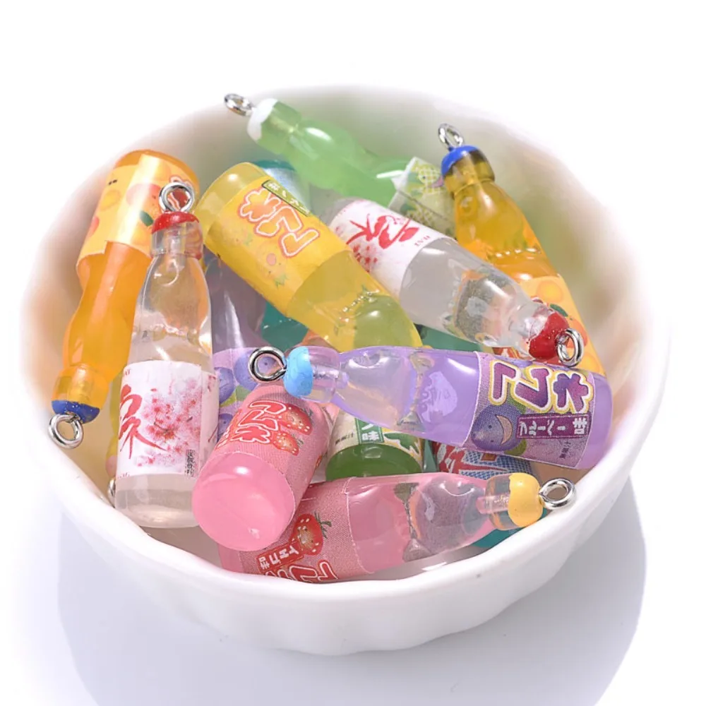 Colorful Cute Simulation Juice Drink Bottle Pendants Mini Resin Keychain Earrings Necklace Phone Case Making Crafts Parts