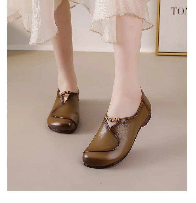 Ethnische V-Ausschnitt Perlenbesetzte Ballerinas Damen Schlichte Vintage Echtleder Mokassins Slip-On Loafer Elegante Alltagsschuhe für Mütter – Detail 16