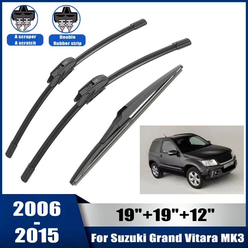 19''+19''+12'' Car Wiper For Suzuki Grand Vitara MK3 2006-2015 Front Rear Wiper Blades Brushes Auto Accessories 2011 2012 2013