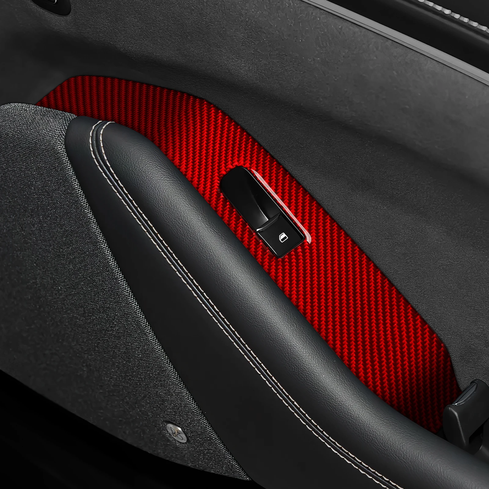 Soft Carbon Fiber Interior Sticker. Car Window Lift Switch Panel. For Ford Mustang Mach-E (2021-2027) Trim Accessories. view 5