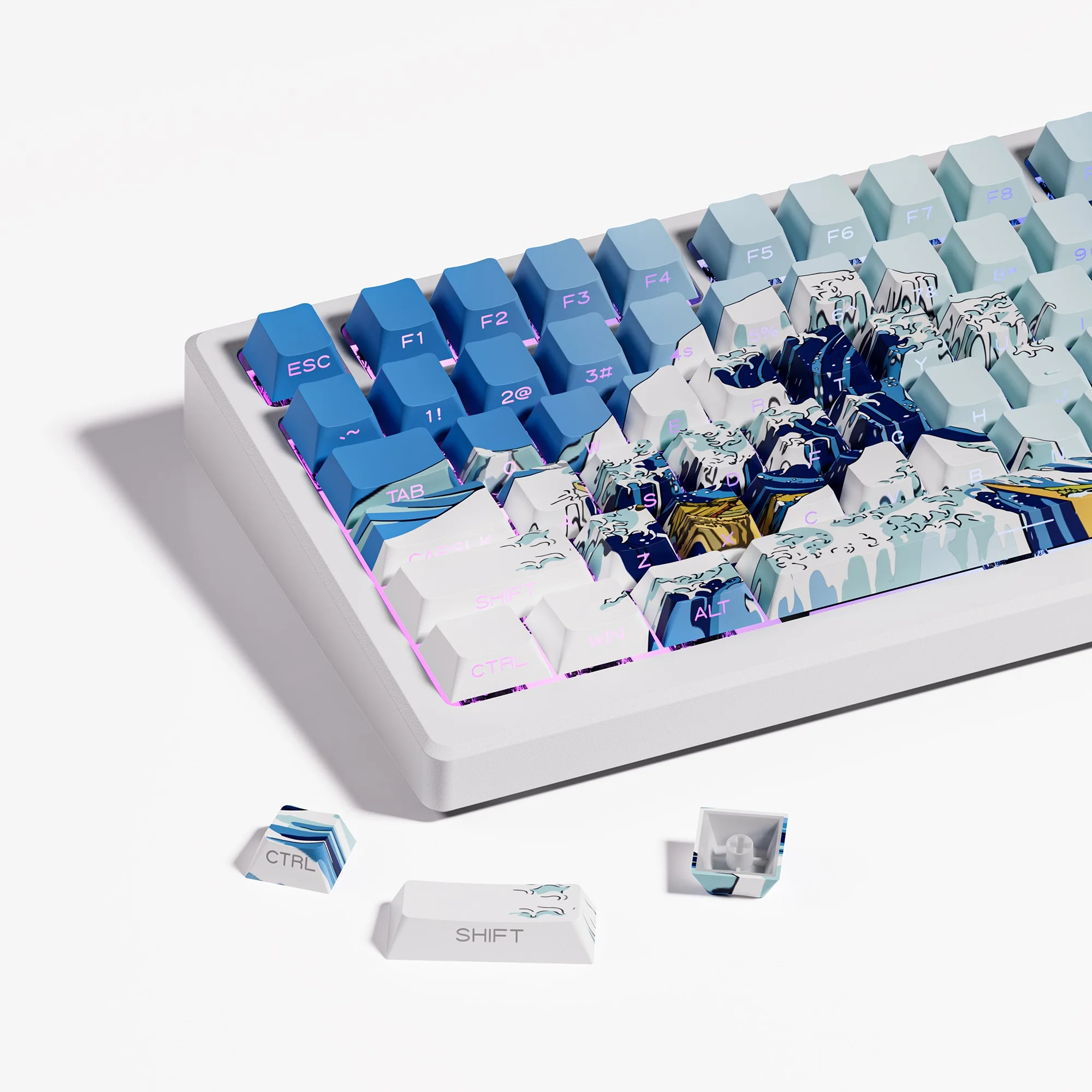 XVX Blue Coral Sea  Side Print Keycaps Double Shot PBT Keycaps Shine Through Keycaps Cherry Profile Custom Keycaps 131 Keys