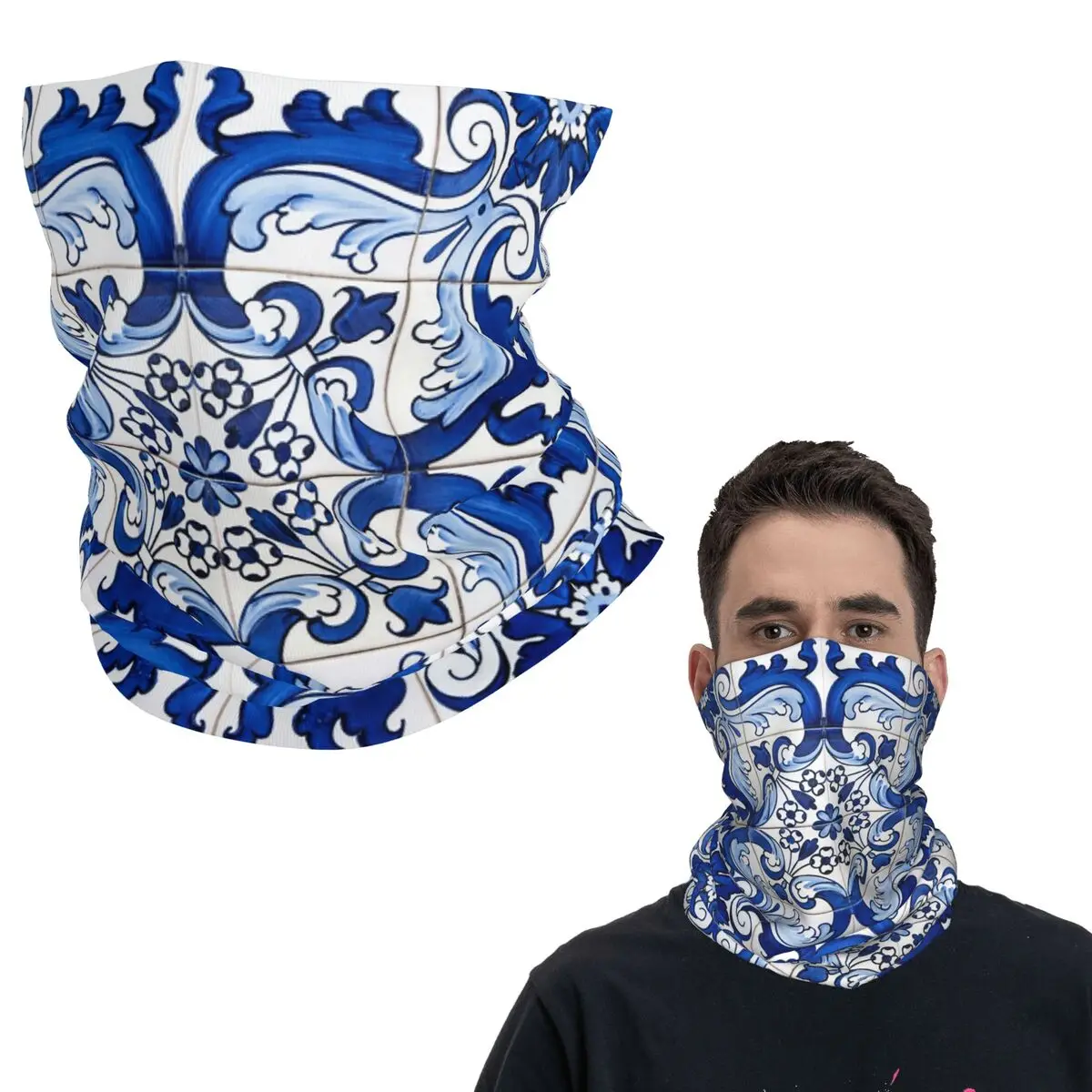 

Антикварная классическая плитка Lisbon Blue Azulejo с цветочным узором, бандана на шею, маска с принтом, шарф, велосипедный шарф, велосипедный шарф для мужчин и женщин
