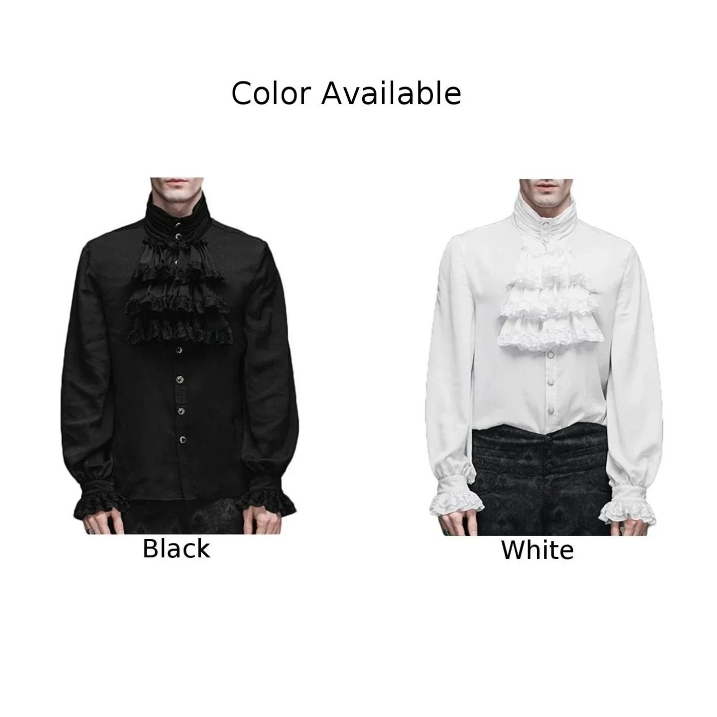 Vintage Vampire Victorian Shirts And Blouses Solid Black White Gothic Ruffled Stand Collar Medieval Blouse Shirt For Men