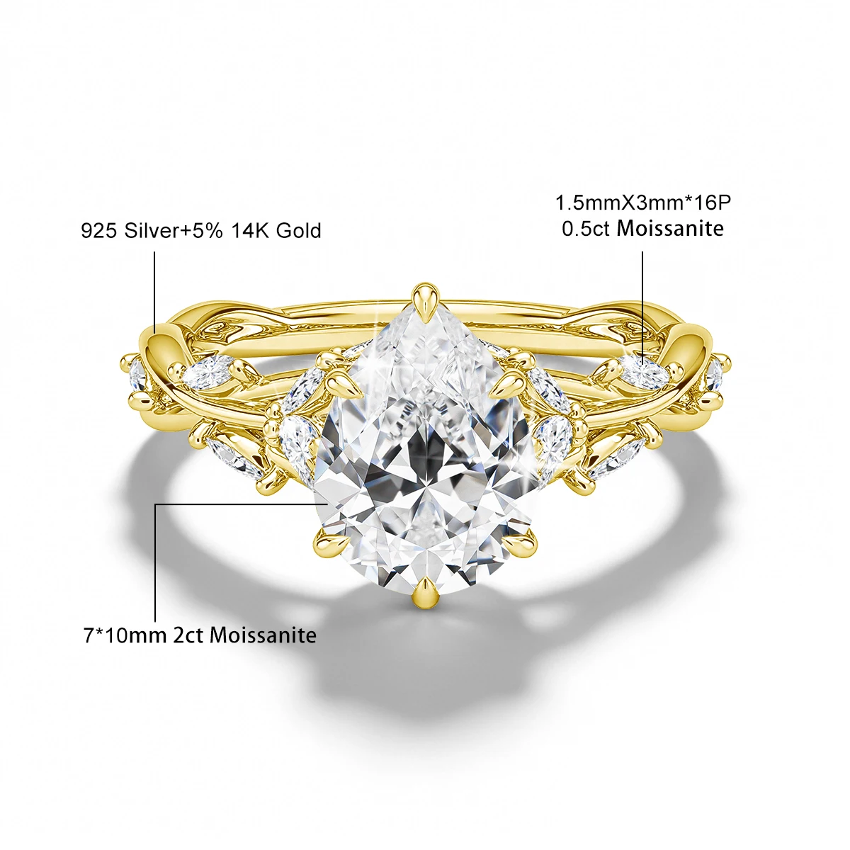 Luxury 3ct Marquise Moissanite Engagement Ring 14K Gold Filled Vine Twisted Design Gift for Her Sensitive Skin Timeless Jewelry