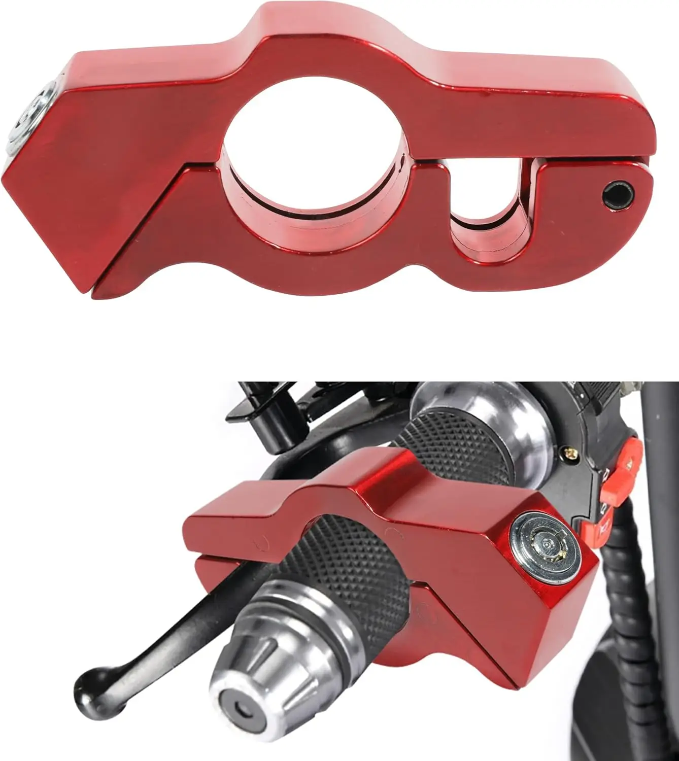 Motorcycle Lock Heavy Duty Anti-Theft Handlebar Throttle Grip Brake Lever Lock for Bike Security, Red