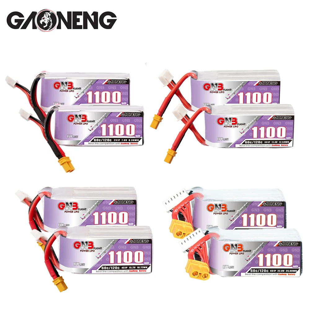 2Pcs GNB 2S 3S 4S 6S Rechargeable Lipo Battery 1100mAh 1300mAh 1550mAh 1700mAh 60C for FPV Quadcopter Drone Aircraft Helicopter
