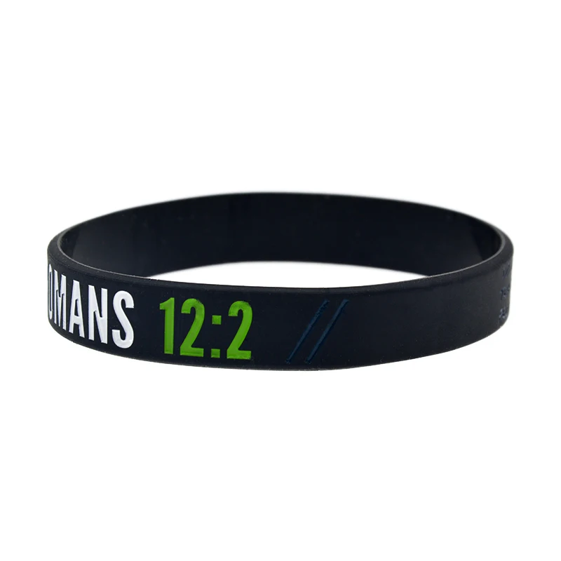 50 Stück JOHN 3:16 JOSHUA 1:9 PHIL 4:13 ROMANS 12:2 Silikon-Armband Christliches Bibel-Armband mit geprägtem/gedrucktem Logo – Detail 8