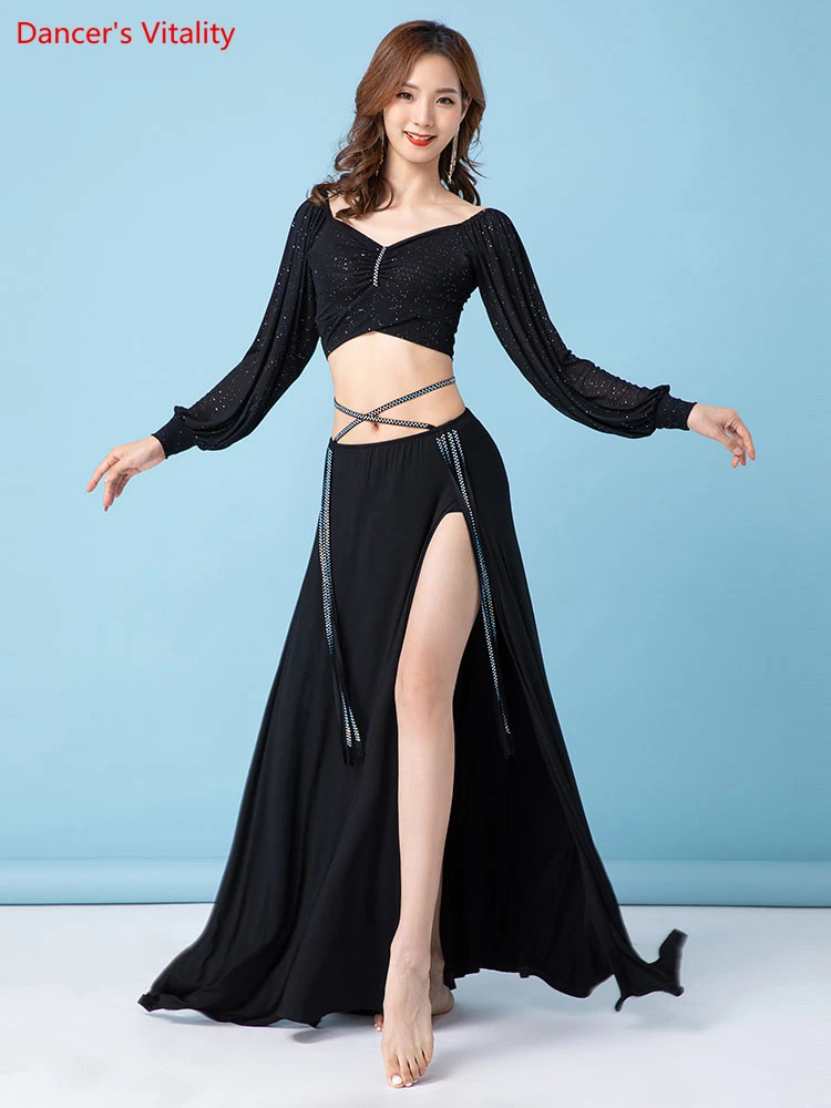 Ropa de práctica de danza del vientre, ropa de Baile Oriental Modal de gama alta, traje de falda larga para mujer, invierno, 2021