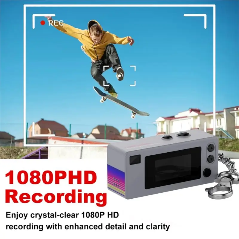 MACH-Mini Keychain Thumb Camera 1080P HD تسجيل الفيديو مع بطاقة 64G 130 درجة زاوية واسعة عدسة شاشة الكريستال السائل الشاشة