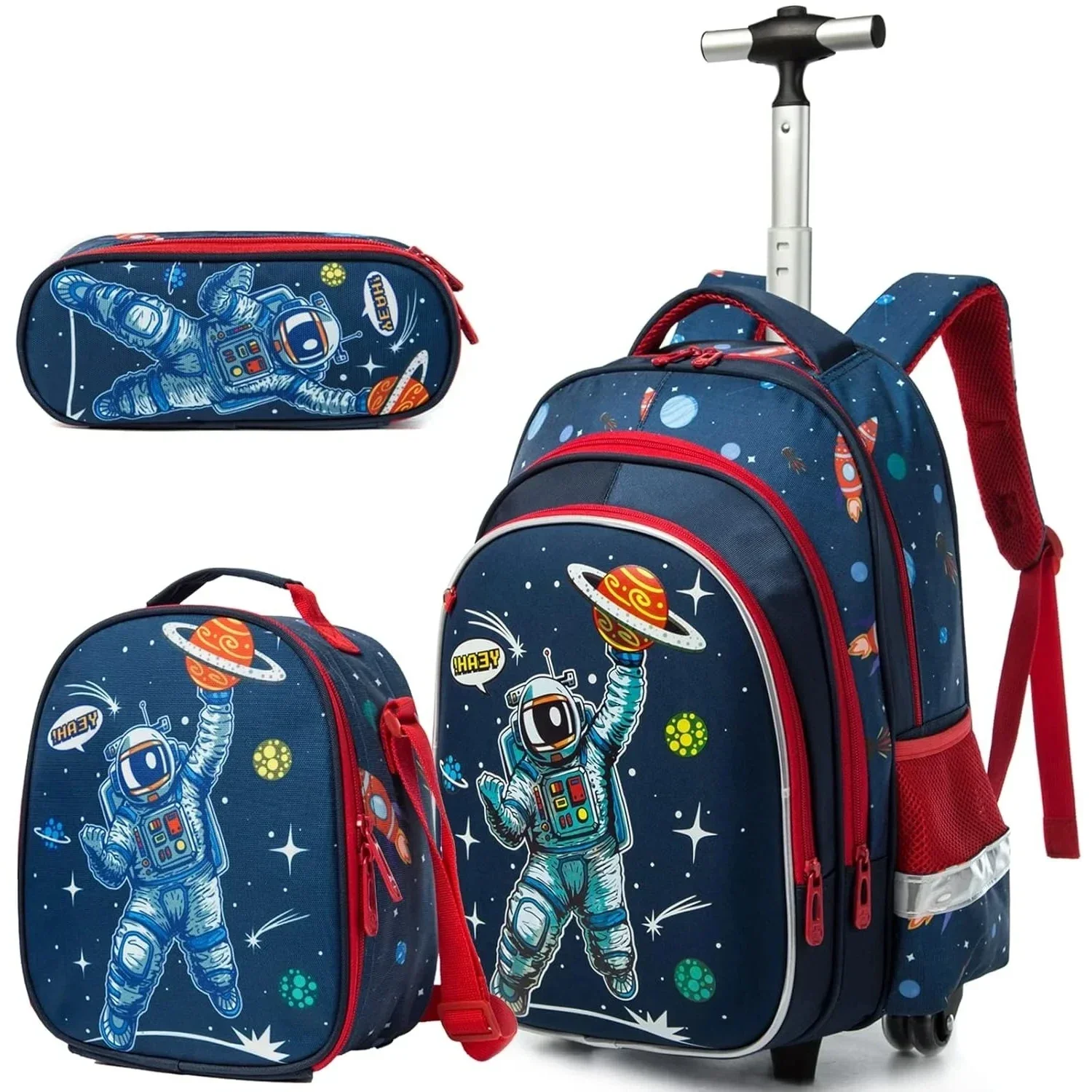 남아용 우주비행사 롤링 백, 초등학생 배낭, 바퀴 달린 여행 가방, 트롤리 바퀴 달린 배낭