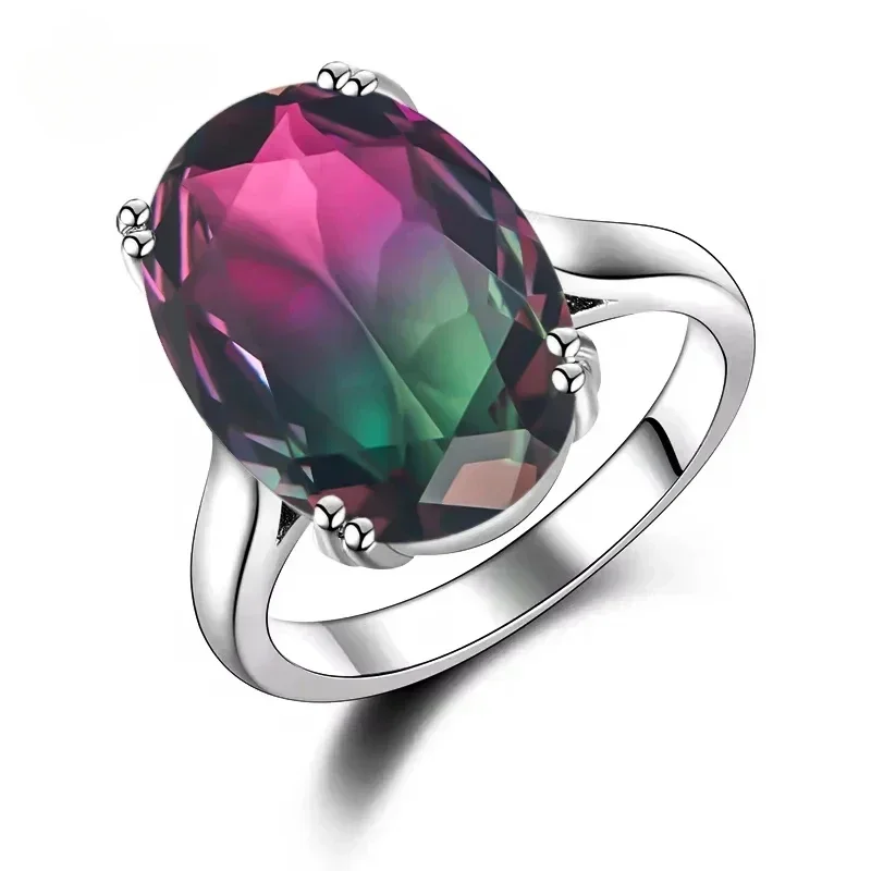 Fashion Oval Gradient Gemstone 13*18mm AAAAA Zircon Multicolor Tourmaline Ring Engagement Party Jewelry Gift for Women