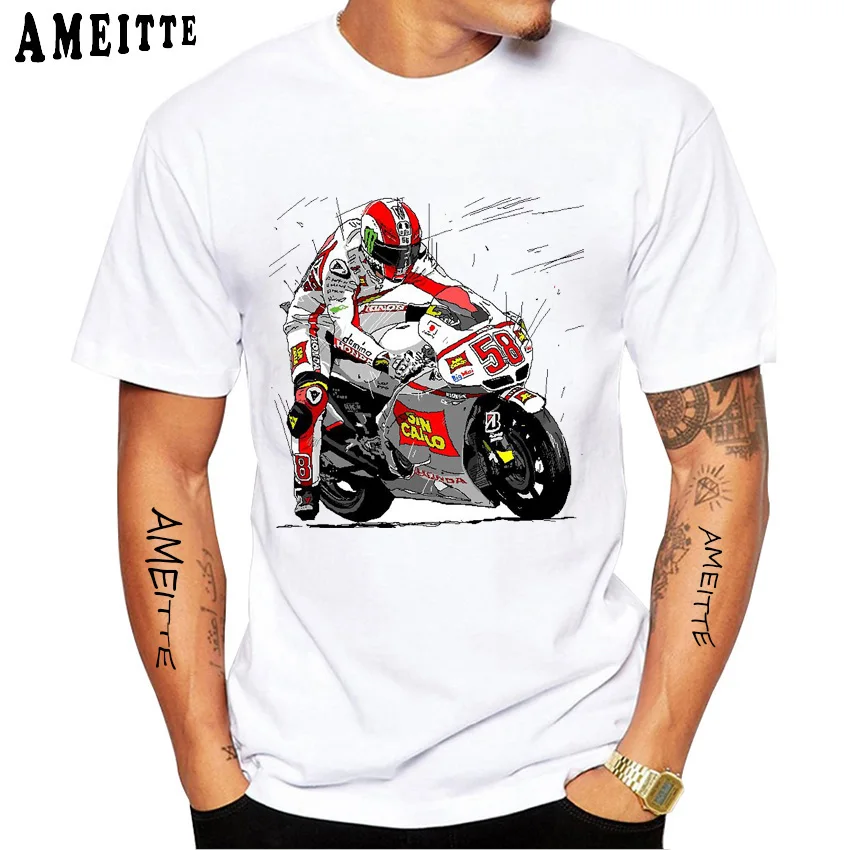 Marco Simoncelli 58 GP Rider T-Shirt New Summer Men Short Sleeve GS Sport Boy Casual Tees Motorcycle Lovers White Tops