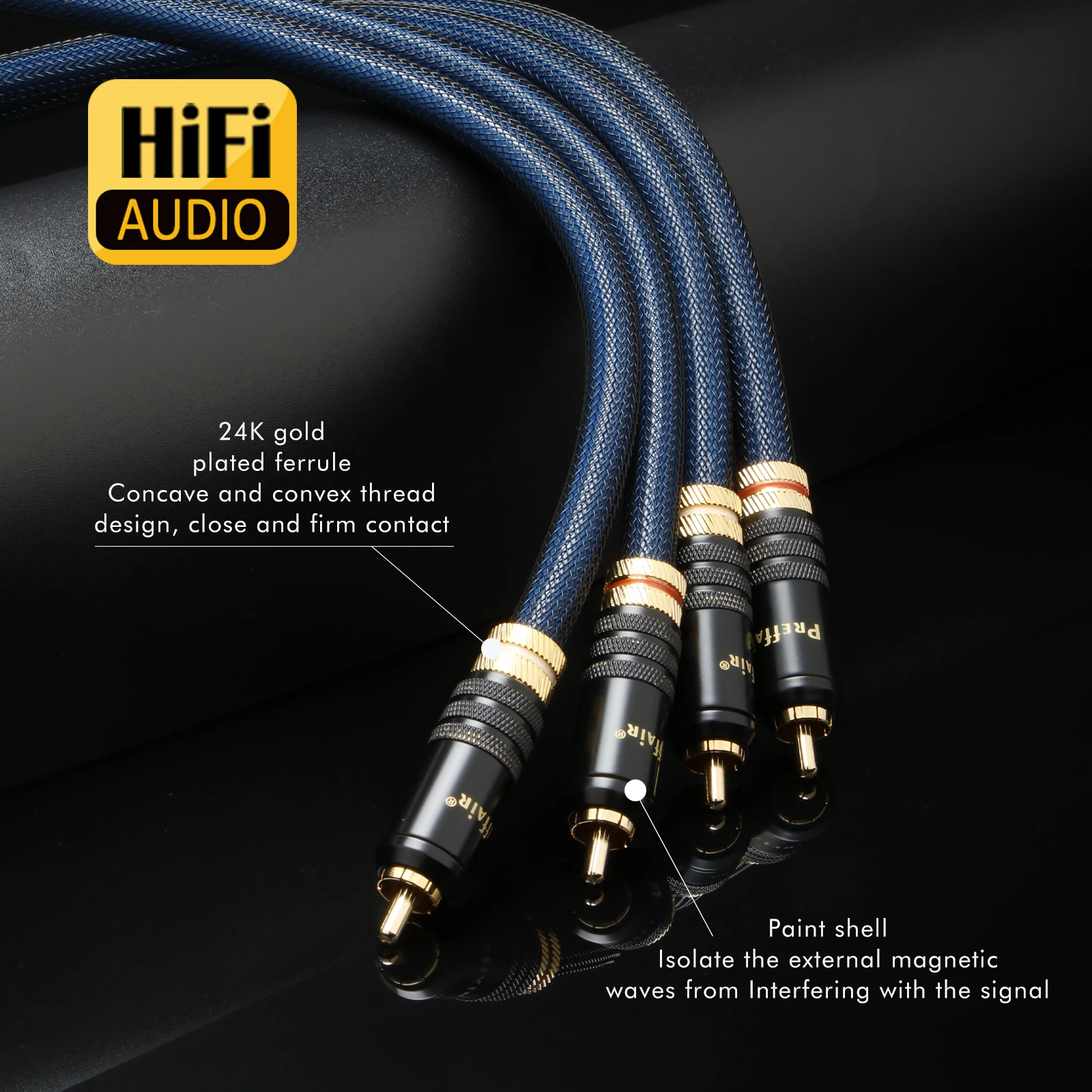Pair 5N ofc Silver Plated rca Cable Audio Hifi Interconnect Cable With Carbon Fiber Rhodium Plate RCA plug Hi-end RCA Cable Cord
