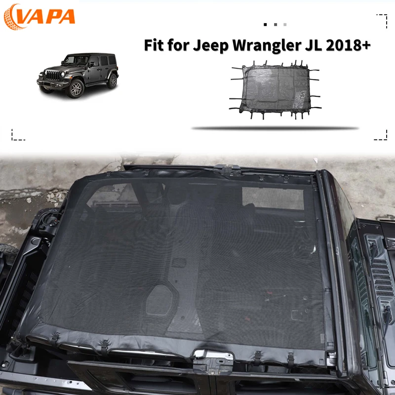 Car Sunshade Mesh Sun Shade Leather Soft Top Sunblock Mesh Heat Shield for Jeep Wrangler JL 2018 Up 4-Doors Exterior Accessories